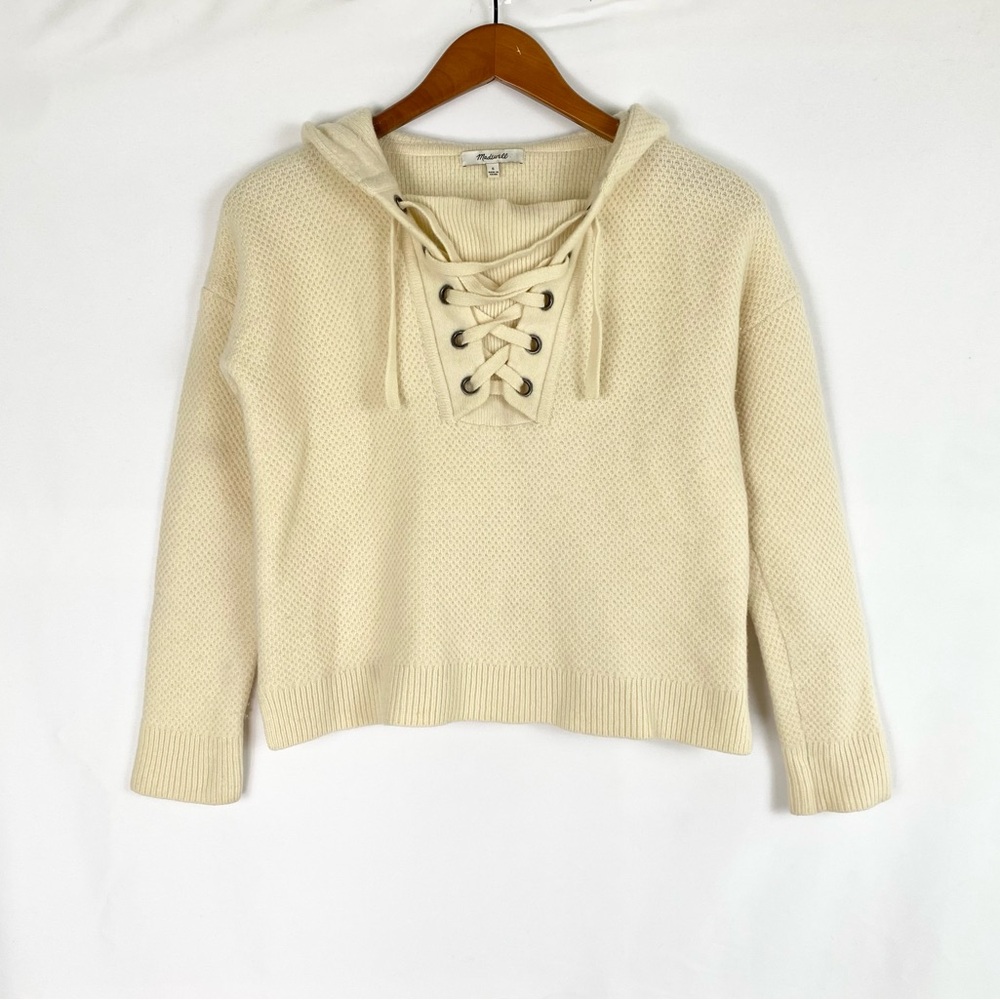 Madewell Jameson Merino Wool Lace Up Hoodie Creamβ Sweater Size Small